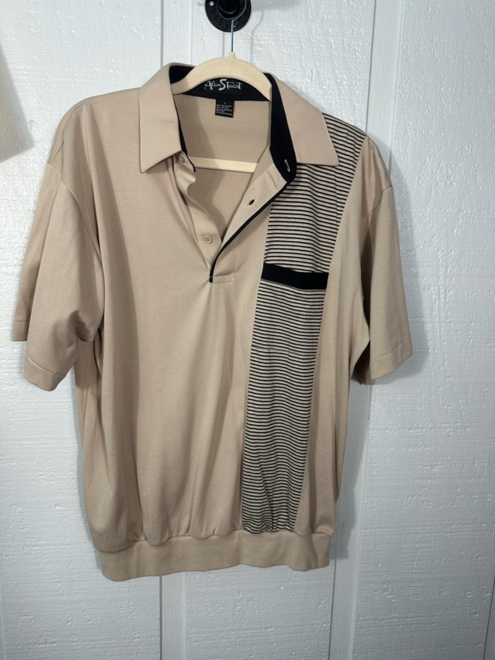 Alan Stuart Vintage Men’s Beige Short Sleeve Shirt Size Large EUC